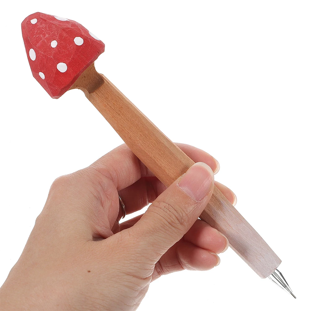 2pcs Mushroom Ballpoint Pens Wooden Cute Stationery Supplies Smooth Writing Practical Gift For Students