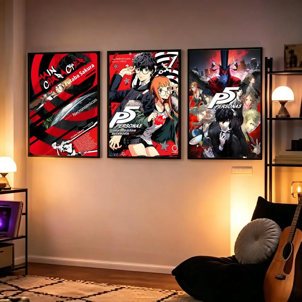 Game Persona 5S Poster Poster Retro HD Self-Adhesive Wall Sticker Art Café Home Bedroom Living Room Decor Gift