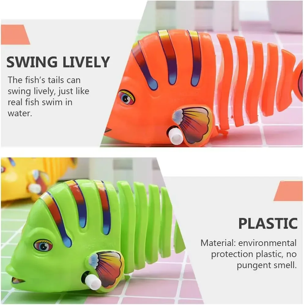 3pc Wind up Toys, Plastic Wind-Up Wiggle Fish Toys, 360 ° rotante Clockwork oscillante Cartoon Fish giocattolo interattivo per bambini piccoli