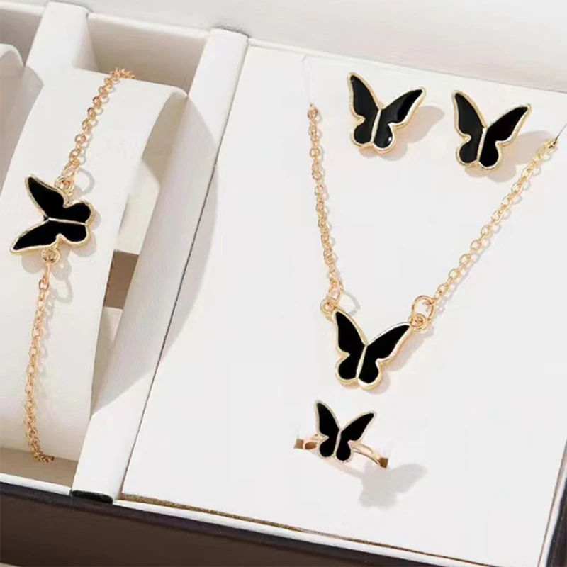 5PCS Hot Selling Fashion Insect Butterfly Jewelry Set Acrylic Animal Ladies Luxury Gold Plated Accessories High Quality