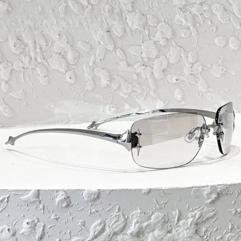 

Rimless Sunglasses Women Fashion Square Korean Designer Sun Glasses Y2k Wrap Around Transparent Eyewear Gradient Shades