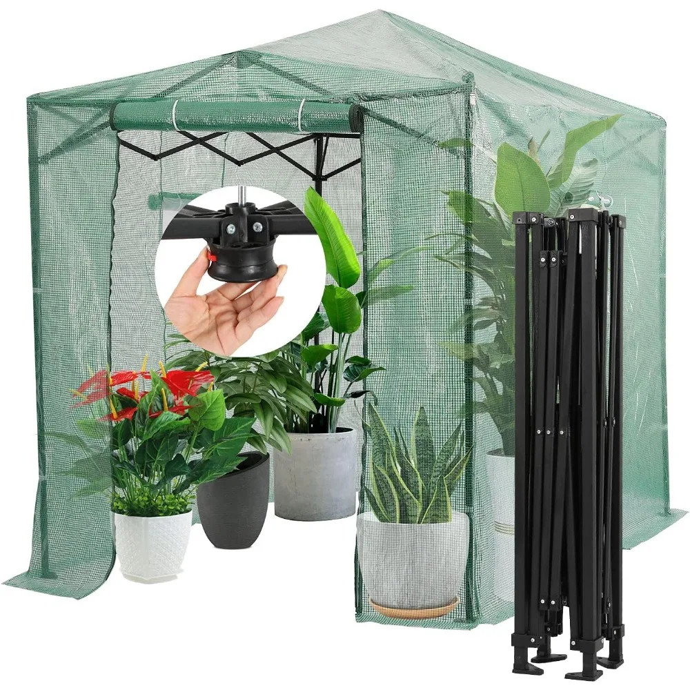 

8'x6' Instant Pop-up Walk-in Greenhouse Indoor Outdoor Plant Gardening Green House Canopy, Front and Rear Roll-up Zipper