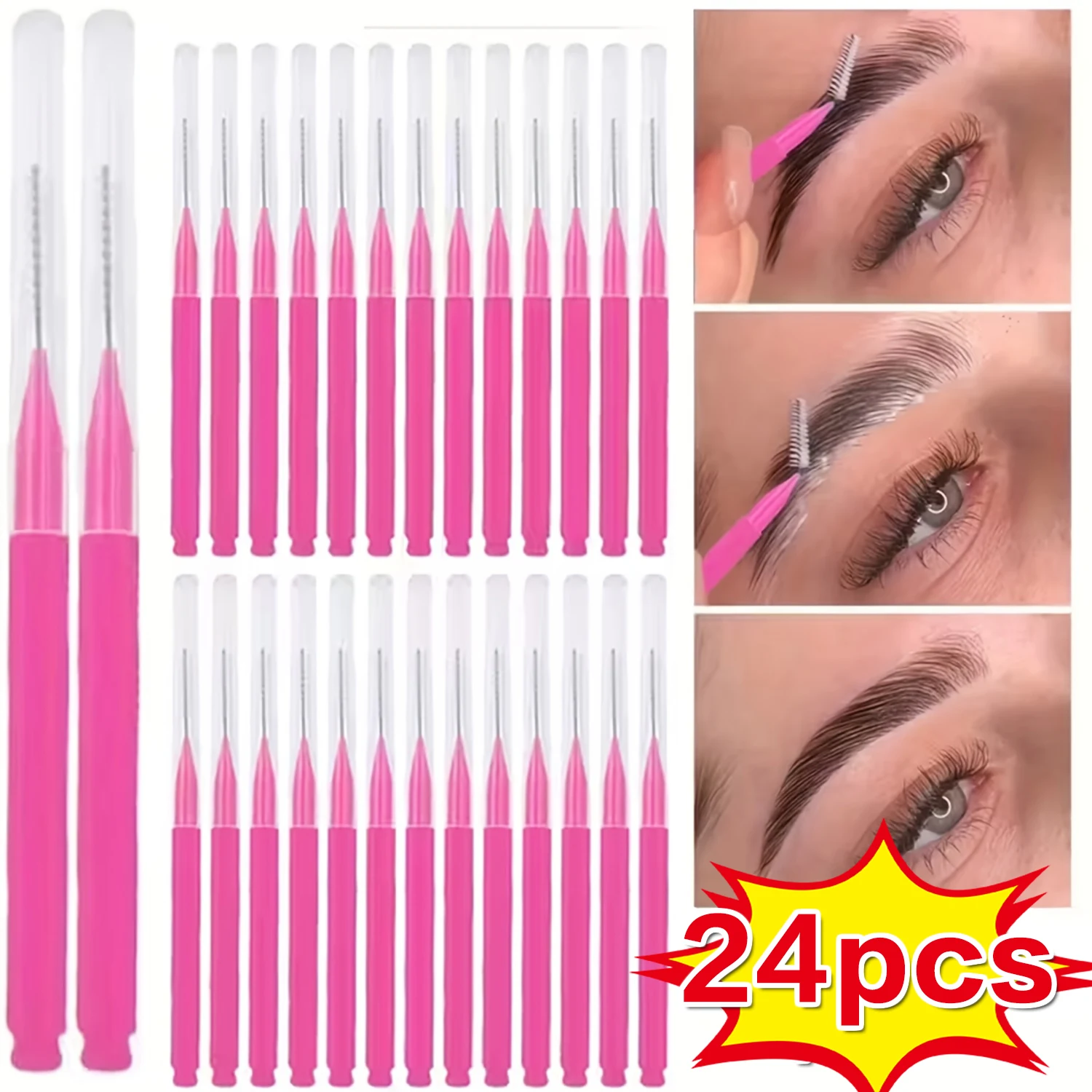 24Pcs Mini Disposable Eyebrow Brushes, Bendable Tiny Mascara Brush Heads, Makeup Tools, Eyelash Filling and Eyebrow Lifting Dyeing Tools, Extension Brushes