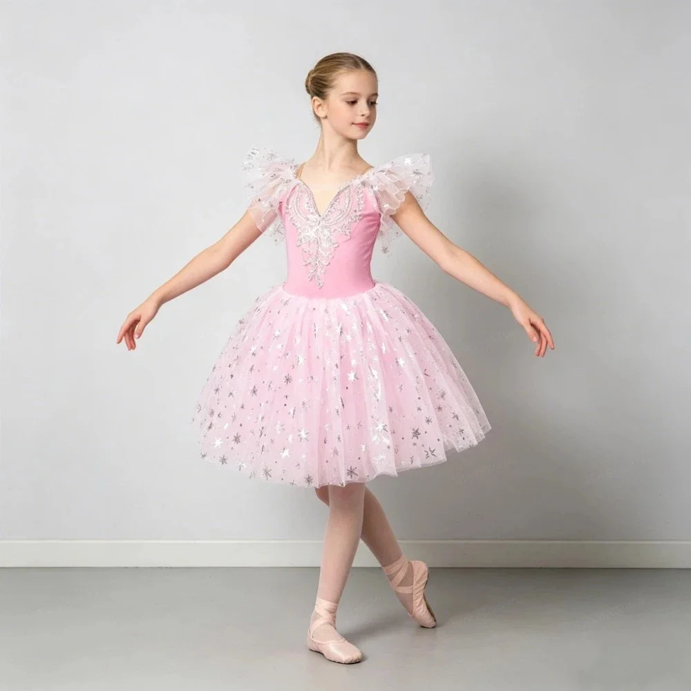 

Girls Sequined Ballet Tutu Dress Swan Lake Puffy Tulle Sleeveless Kids Princess Dance Costume For Performance Birthday Party