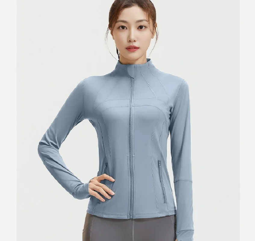 New Women's Long Sleeved Yoga Sports Fitness Jacket Fashion Stand Up Collar Zipper Coat Quick Drying Breathable Slim Jackets