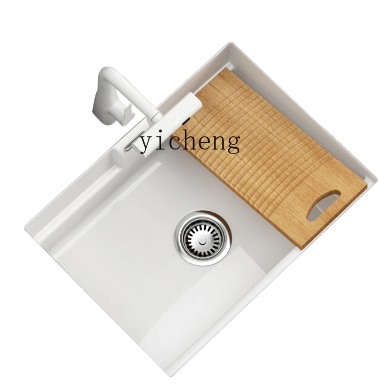 XL Ceramic Basin Drop-in Sink Laundry Basin with Washboard Deepening Laundry Tub Kitchen Sink Sink