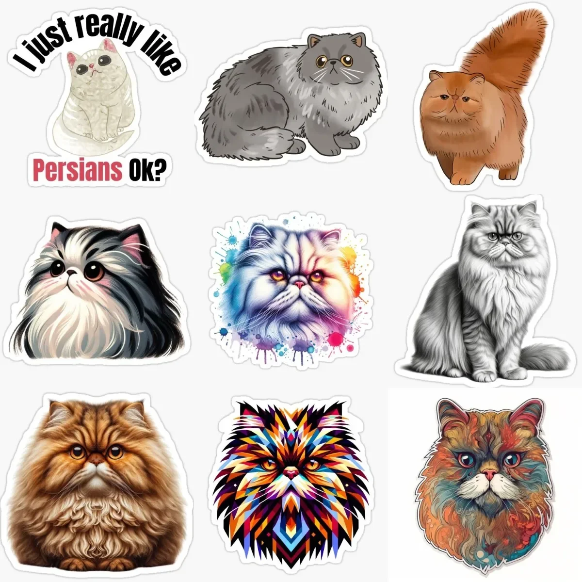 

Persian Cat Pets Cute Creative PVC Sticker for Decorate Door Fridge Wall Window Car Van Bicycle Decal Accessories