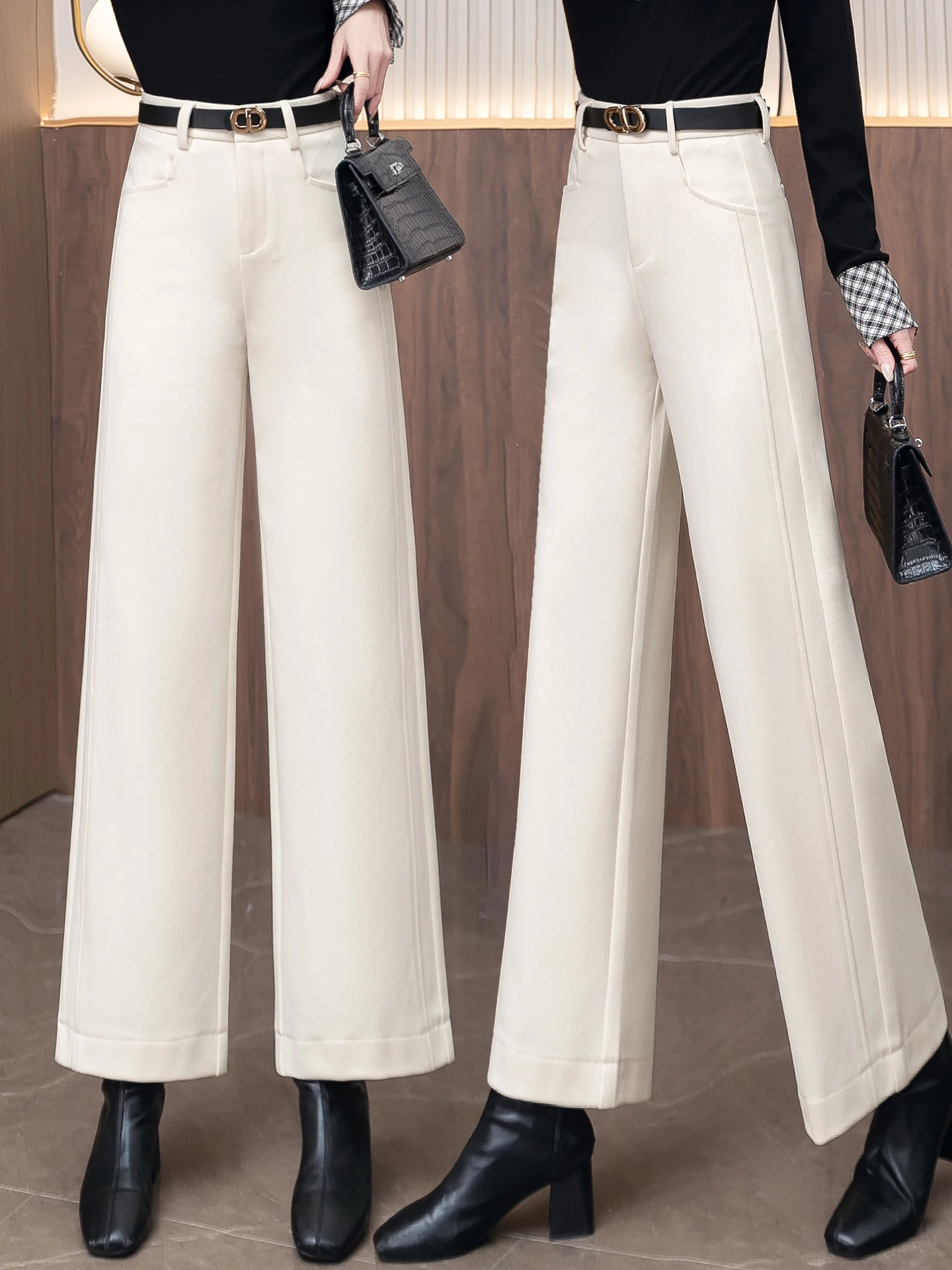 

Утепленные флисовые брюки с высокой талией и прямыми штанинами, женские повседневные широкие брюки, осенне-зимняя новинка, маленький размер