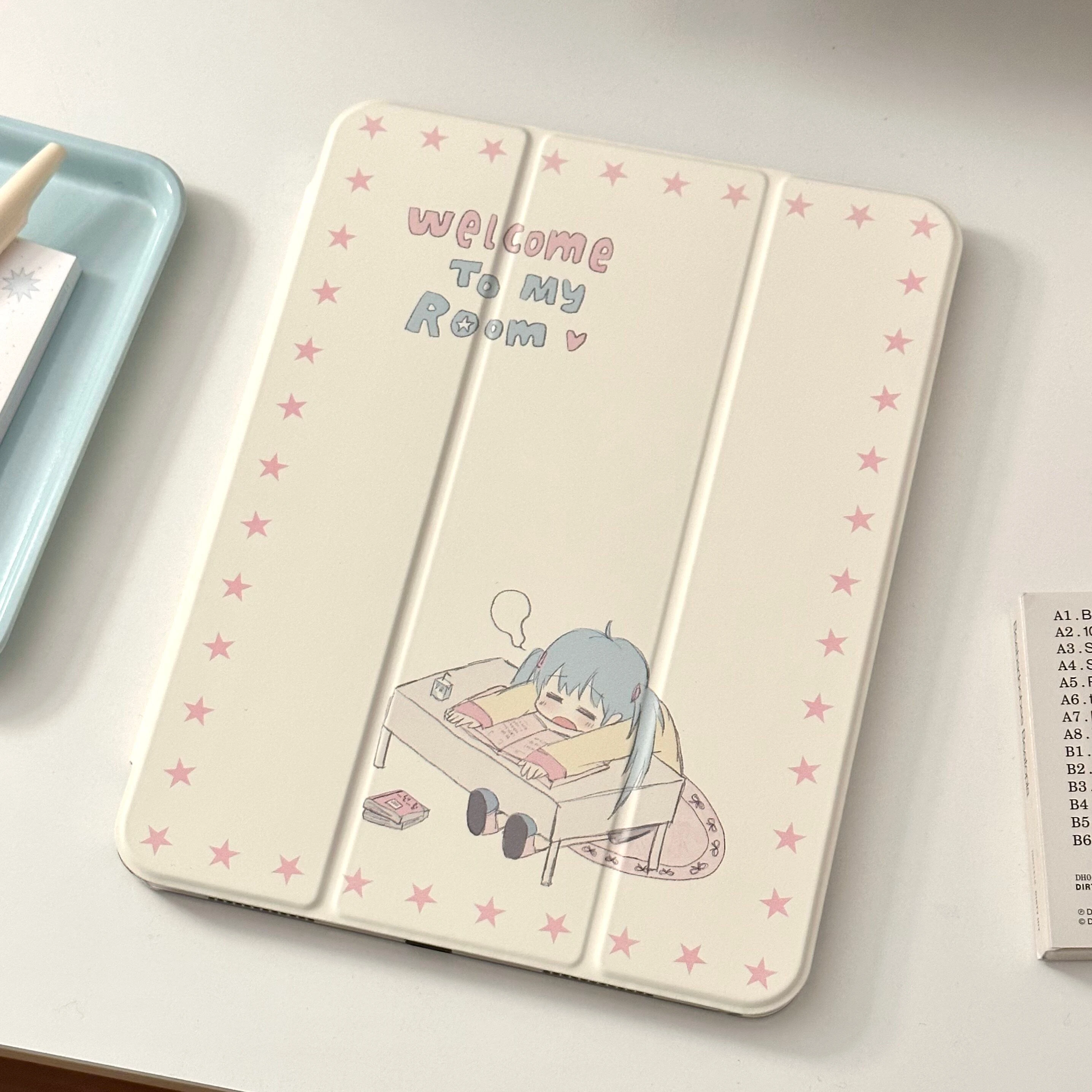 Japanese Korean Ins Manga Girl Tri-Fold Cover For iPad Pro 13 11th M5 M4 12.9 A16 10 8 7 9th 10th Air 11 M2 M3 Mini Tablet Case