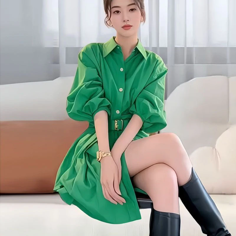 แฟชั่นฤดูใบไม้ร่วงมินิชุดสตรี 2024 หมายเลขLapel Solid Luxury Officeครึ่งแขนเสื้อกระโปรงสั้นชุดสุภาพสตรี