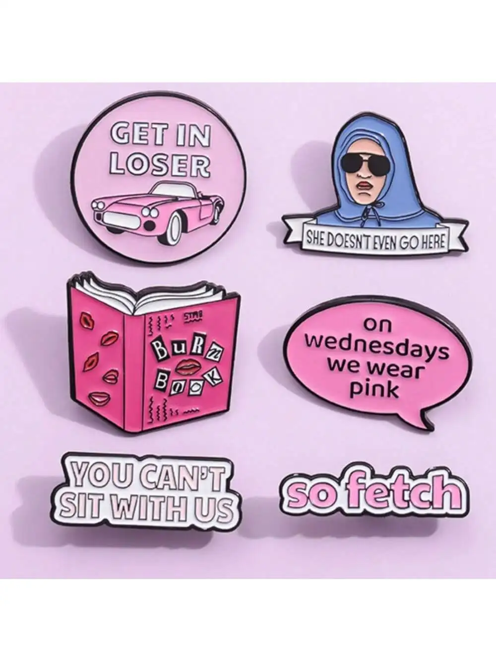 6PCS Anime Mean Girls-Style Enamel Pin - Fashion Badge Set for Teens' Clothing & Bag Decor