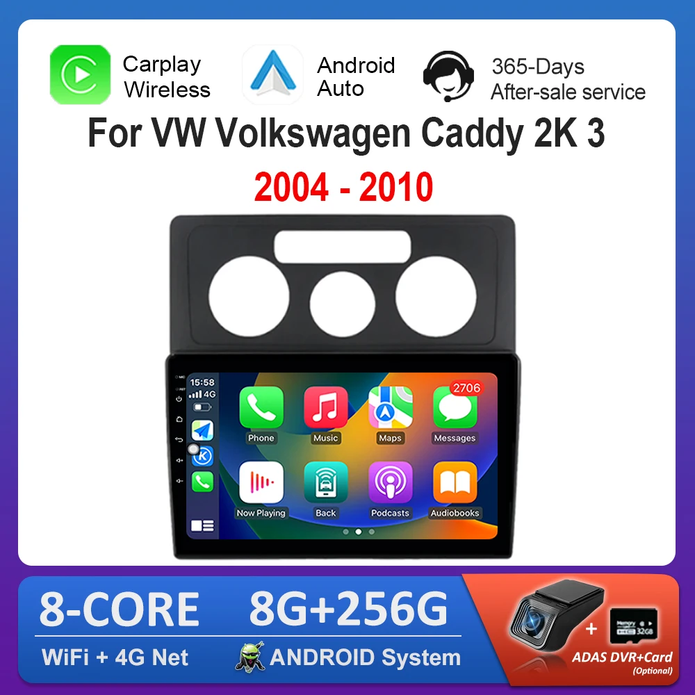 Video Multimedia player Android Car GPS Navi 10 '' for VW Volkswagen Caddy 2K 3 2004 - 2010 Carplay WiFi Touch Screen Bluetooth