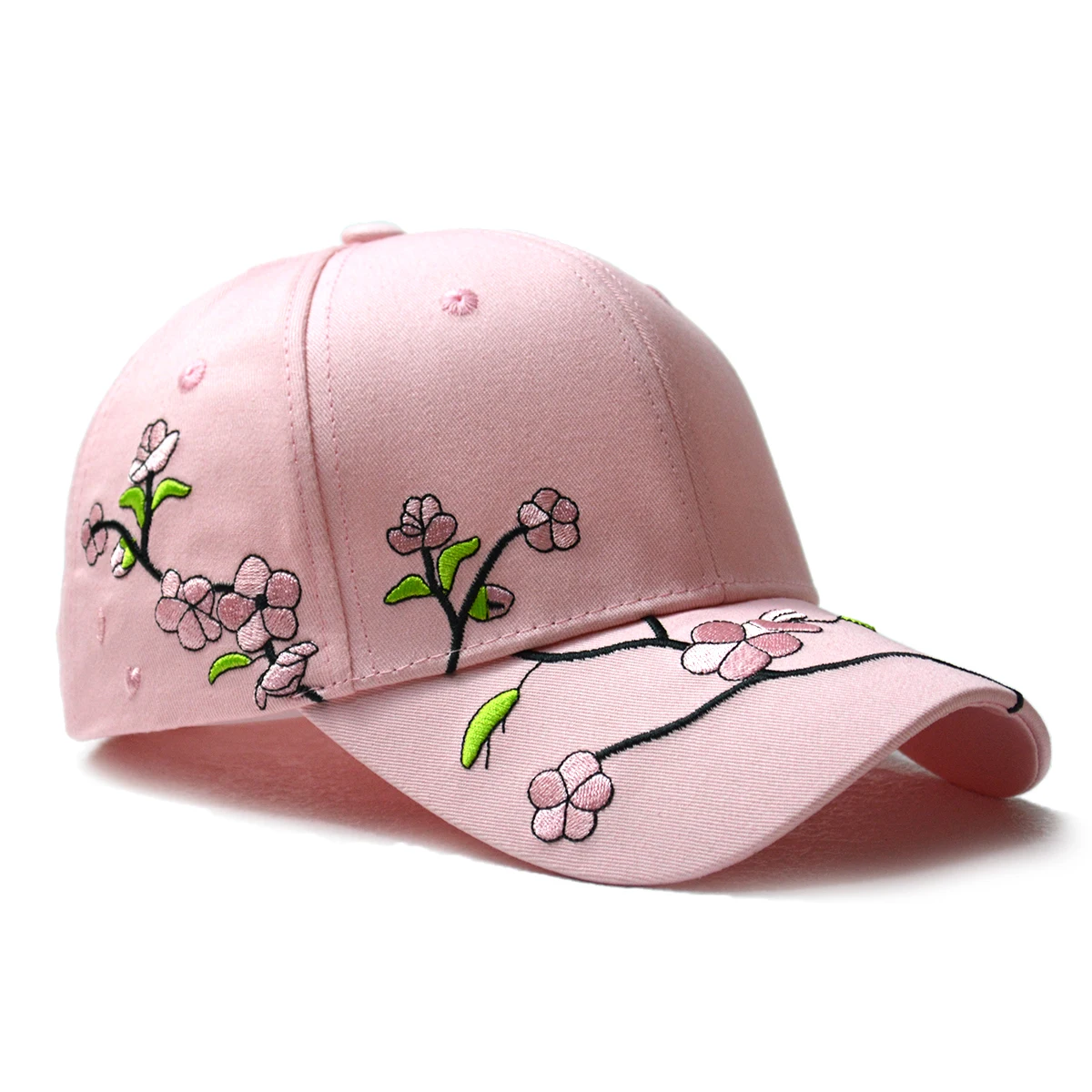 JK Korean Flower Embroidery Baseball Caps Women Girl Cute Plum Outdoor Long Brim Sun Visor Hats Cotton Adjustable Sports Cap