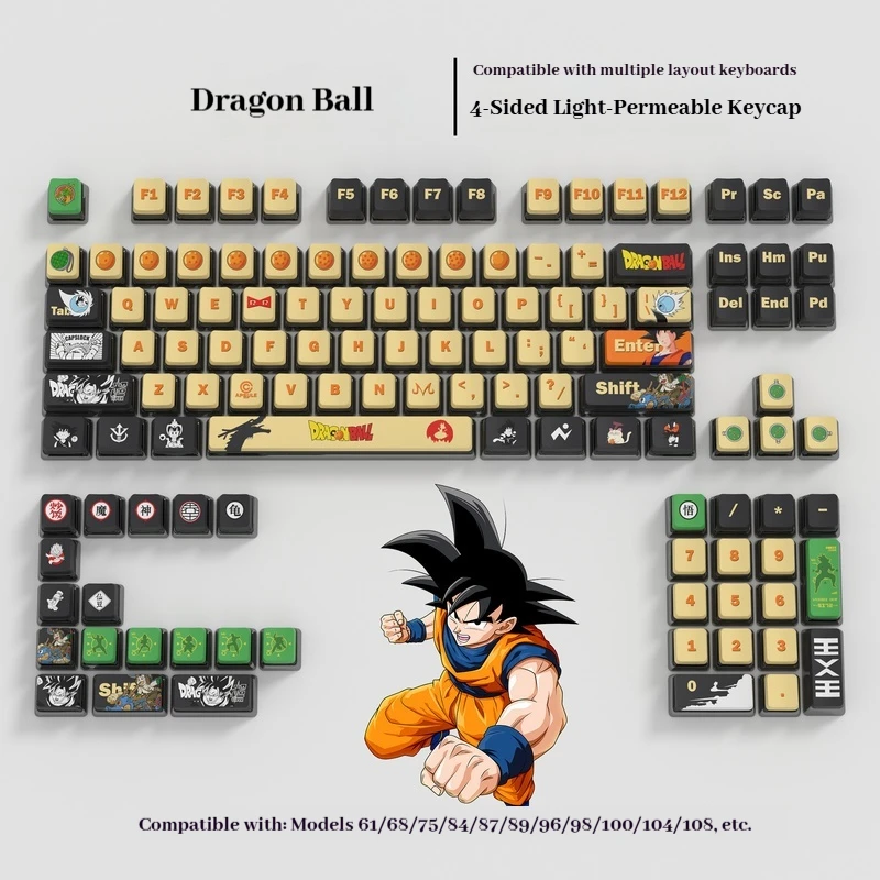 Dragon Ball Theme Keycaps Anime Peripheral Transparent Pudding Key cap OEM PBT Thermal Sublimation Mechanical Keyboard Keycaps