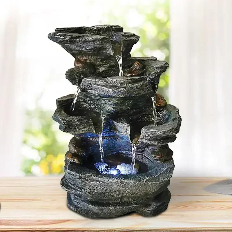 Relaxing water Sound 5-Step Rock Falls Indoor Waterfall garden outdoor decor  rock tabletop fountain with led Light