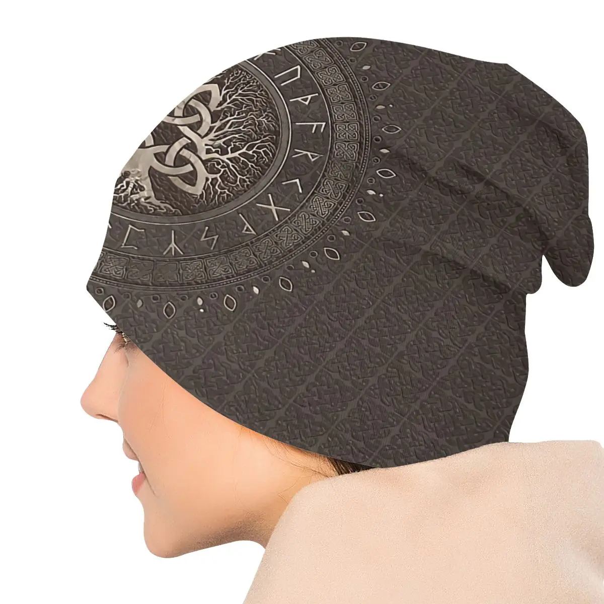 Viking Tree Of Life With Triquetra Brown Men Women Thin Beanies Outdoor Ski Cap Skullies Bonnet Hat