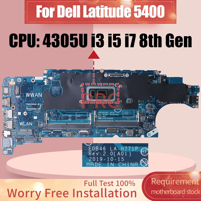 

EDB46 LA-H771P For DELL Latitude 5400 Laptop Motherboard 4305U i3-8145U i5-8265U i7-8665U 00MDPF 0CXM83 Notebook Mainboard