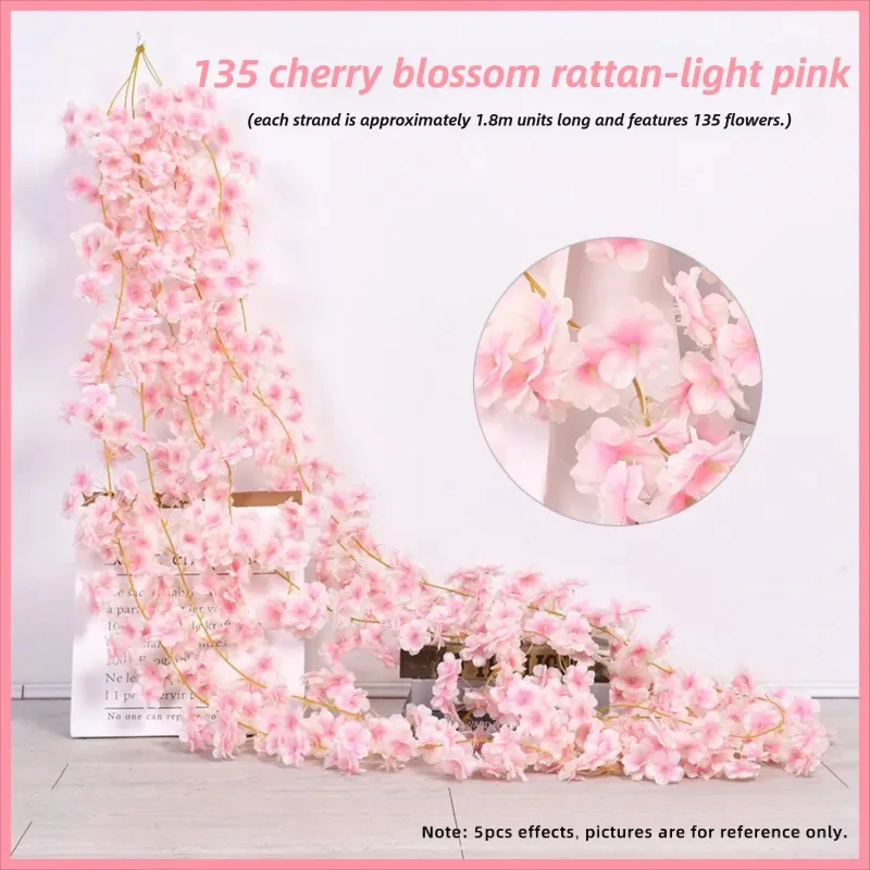 Flores artificiales de Sakura de 180CM, enredadera para boda, jardín, arco de rosas, decoración para fiesta en casa, Navidad, nupcial, plantas de álbum de recortes de seda falsa
