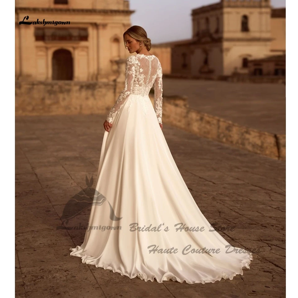 Lakshmigown Civil Langarm Strand-Hochzeitskleider 2026 Vestidos A-Linie Spitze Boho Brautkleider Illusion Rücken Maßanfertigung – Detail 3