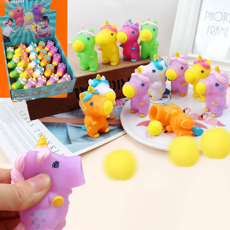 3Pcs Mini Unicorn Catapult Spitting Ball Squeeze Shooting Ball Anti Stress Toys for Kids Birthday Party Favors Pinata Fillers