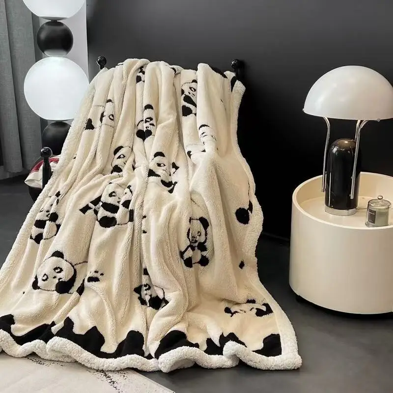 

Soft Fluffy Panda Fleece Blanket, Double Layer Lambswool Throw For Bedroom,Cute Animal Pattern Cozy Warm Plush Blanket Gifts
