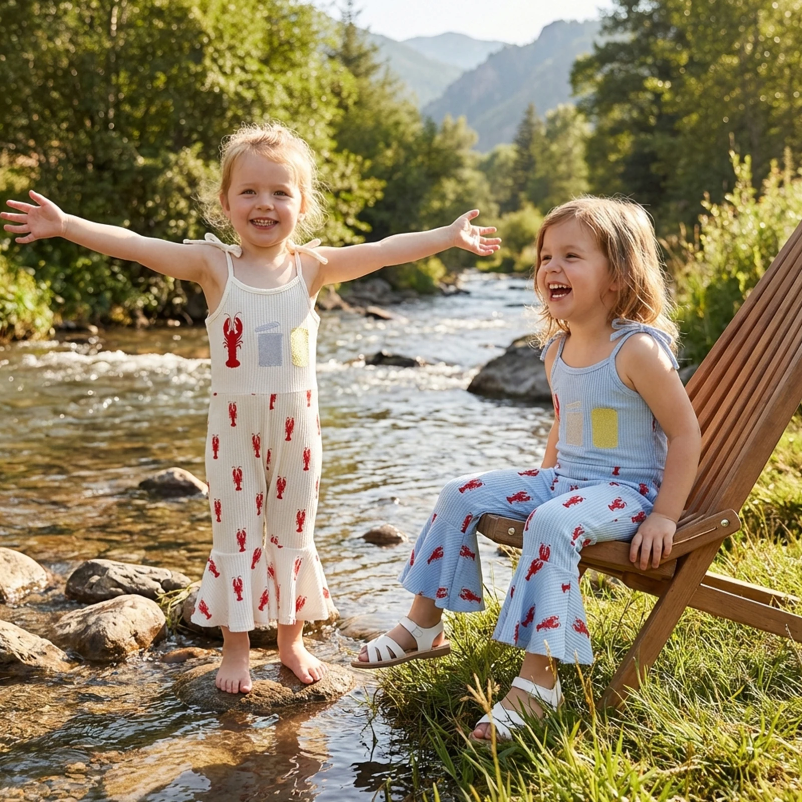 

Комбинезон FOCUSNORM для маленьких девочек 0-4 лет, милый комбинезон без рукавов с вышивкой в виде лобстера, брюки-клеш