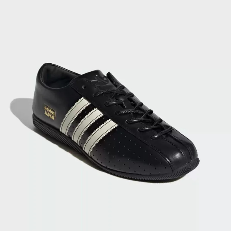 Adidas Originals Authentic Japan Womens Sneakers KJ5160 Black Leather Vintage Low Top Casual Shoes With Gold Brand Logo