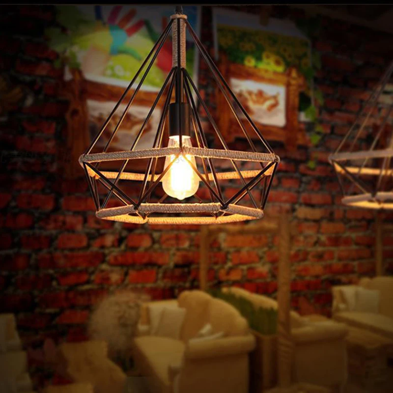 Creative Retro Iron Rope Bar Cafes Decor Ceiling Pendant Light Lamp Shade Ceiling Pendant Light Shade Home Lighting