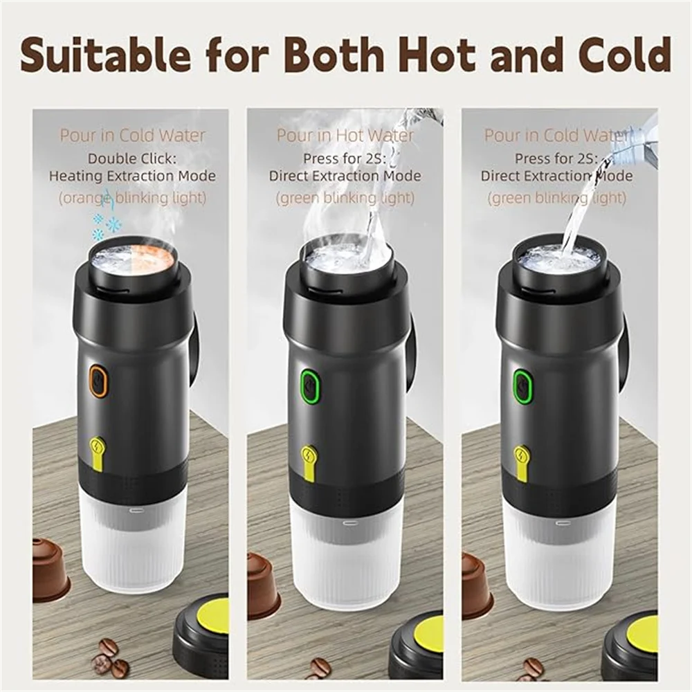 Portable Electric Espresso Cafe Machine, Outdoor Travel Car Coffee Maker Self-Heating with USB-C, Suit Ground Coffee & Capsule