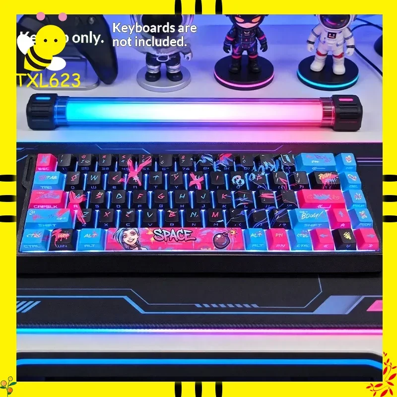 

Twin Cities War Jinx PBT Keycaps, Cherry Profile Translucent Side Engraved Design, Arcane Graffiti Mechanical Keyboard Replaceme