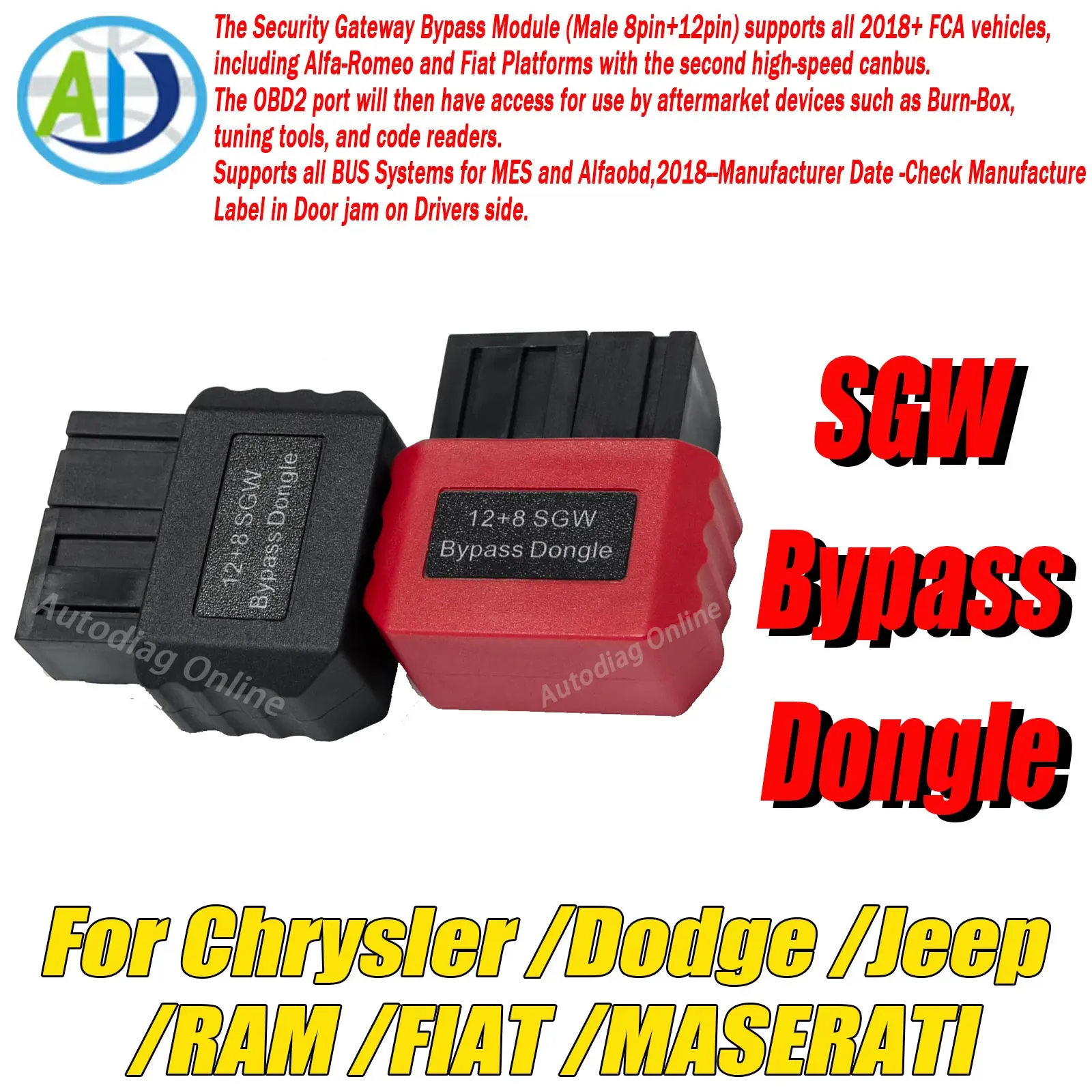 

Для Chrysler/Dodge/Jeep/RAM/FIAT/MASERATI 12-контактный 8-контактный адаптер защитного шлюза OBDII для адаптера FCA 12 + 8 SGW обходной ключ