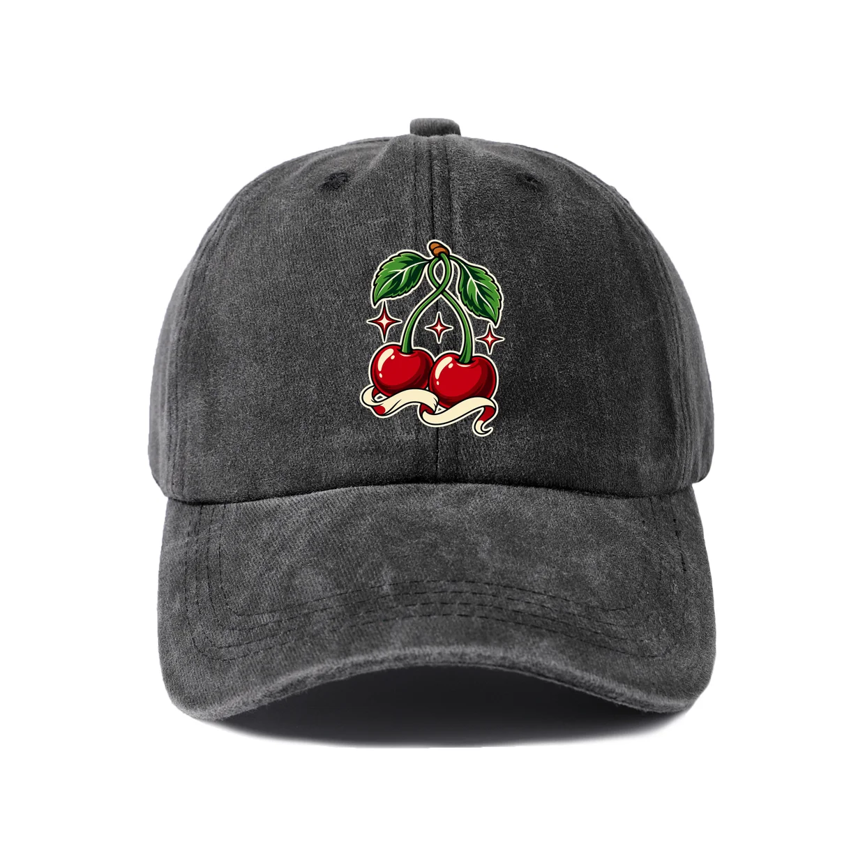 Red Cherry Pair Graphic Baseball Cap, Vintage Washed Adjustable Unisex Dad Hat, Streetwear Gift