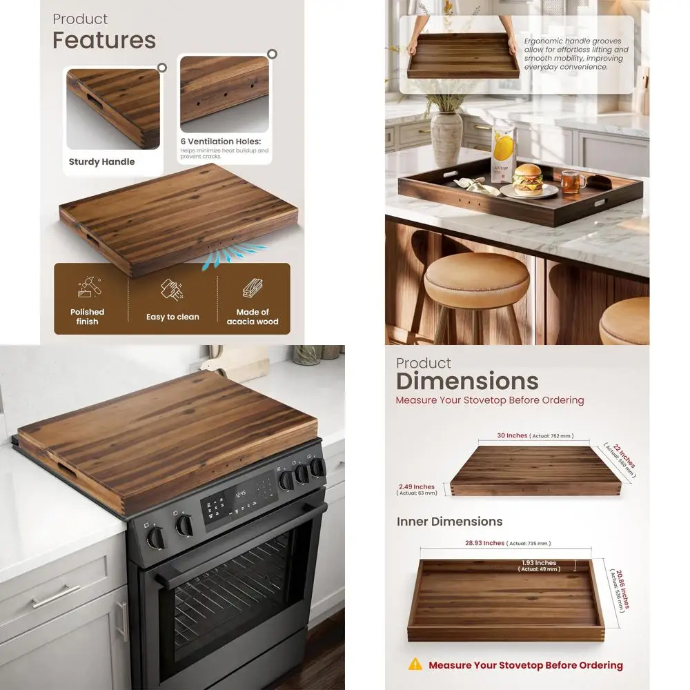

Acacia Wood Noodle Board, 30x22 Electric Stovetop Cover, 28.9x20.8 Inner, Gas Burner Protection, Counter Sink Cover, Walnut X-La