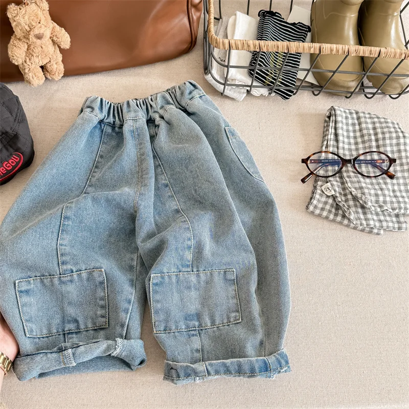 2024 Spring New Kids Boys Loose Denim Trousers Baby Girls Jeans Children Harem Pants Infant Casual Pants 1-6year Kids Clothes