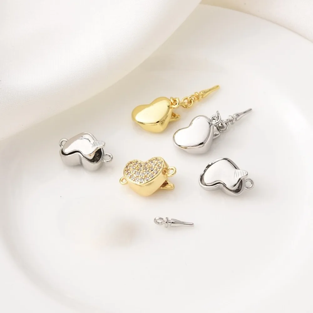 

Copper Plated with 18K Gold and Set with Zircon Ingot, Stick Clasp, Diy Pearl Necklace, Heart Clasp At The End