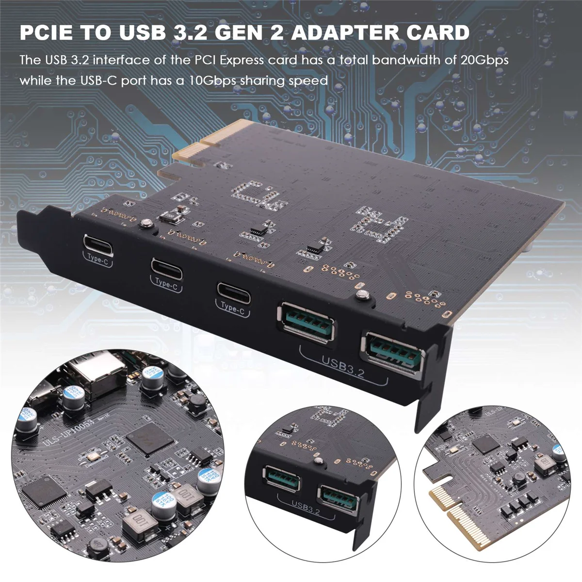 Placa adaptadora PCIe para USB 3.2 Gen 2, Placa de expansão PCI Express, PCI-E, Placas adicionais, Riser para PC, Windows 10, 8, 7 e MAC