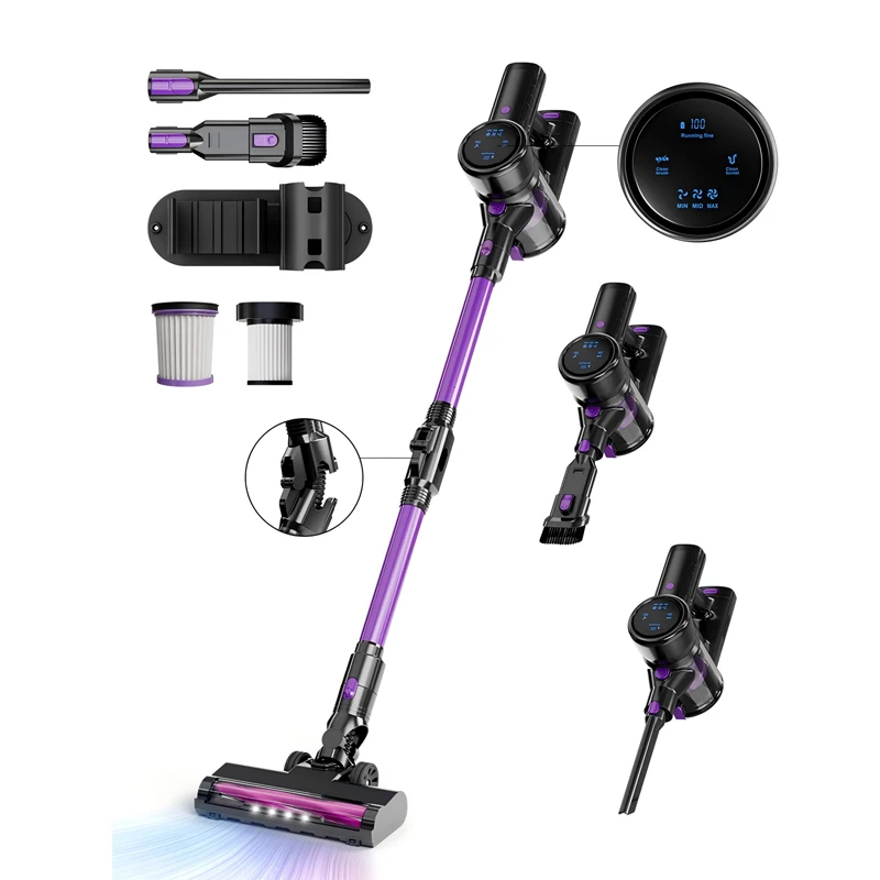 رائجة البيع خفيفة الوزن المحمولة اللاسلكي BLDC مكنسة كهربائية محمولة بطارية قابلة للشحن Vac التنظيف الجاف بدون كيس للاستخدام المنزلي