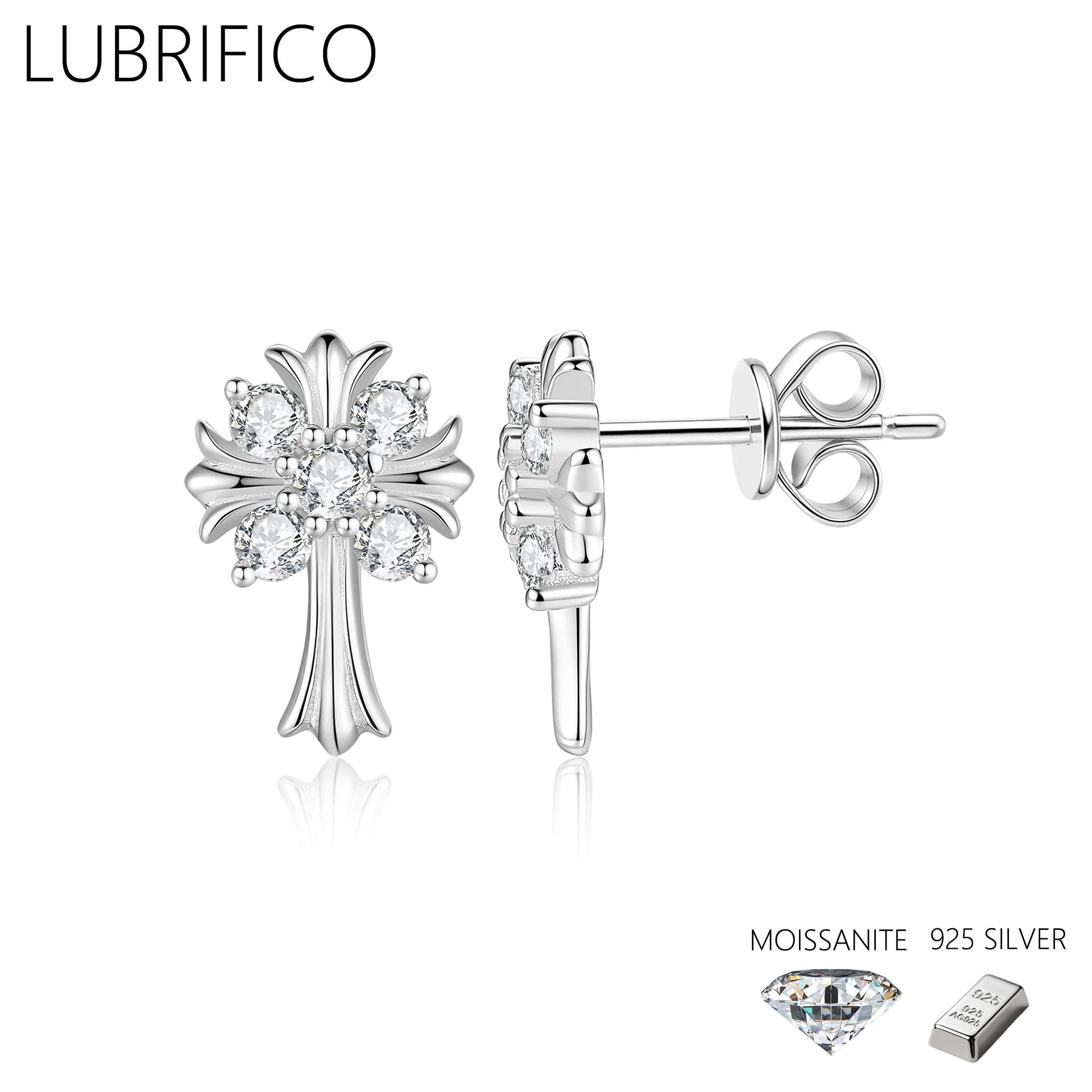 2mm D Color Moissanite Earring 925 Sterling Silver Lad Diamond Cross Shape Ear Stud For Women Fine Jewelry Wedding