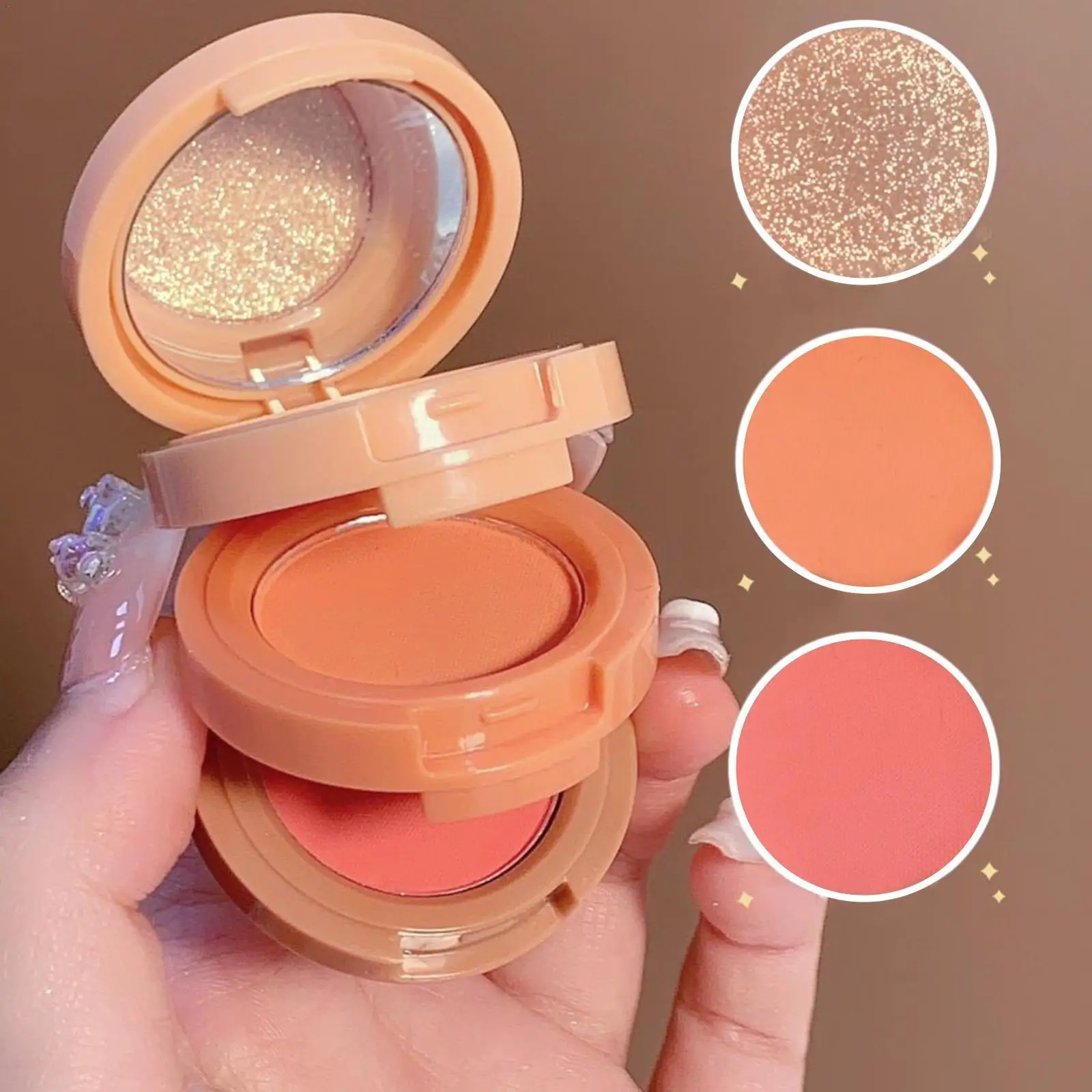 3 In 1 Highlighter Powder Palette Contour Bronzer Glitter Blush Eyeshadow Pearl Face Cosmetic Makeup Shimmer Korean Long-La Q3S7