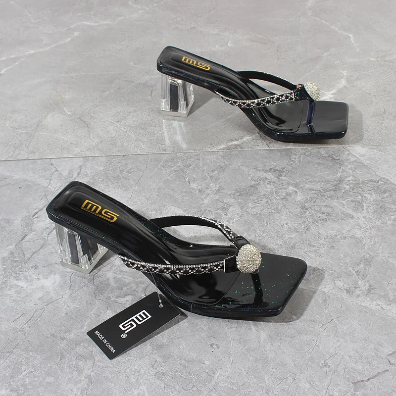 Mode Hausschuhe frauen 2024 Sommer Neue Kristall Flip-Flops High Heels Platz Ferse Koreanische Version Äußere frauen sandalen 6CM