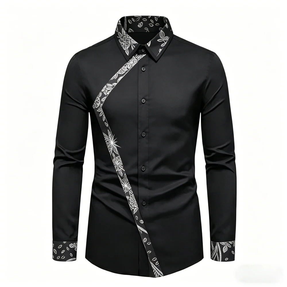 

2026 Men's Summer New Arrival Long Sleeve Collar Shirt with Colorful Accent Printed Shirt for Business Party Leisure - Designe