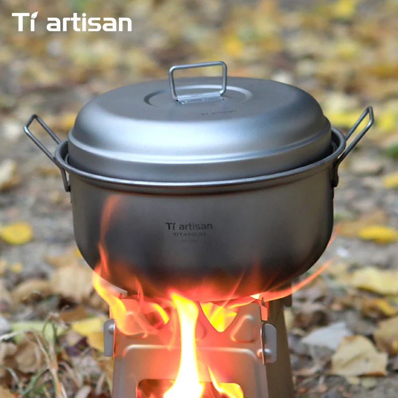 Tiartisan 2.1L/ 2.8L التيتانيوم التخييم إناء للحساء مجموعة في الهواء الطلق خفيفة الوزن باخرة مع مقصورة البخار تجهيزات المطابخ متعددة الوظائف #6