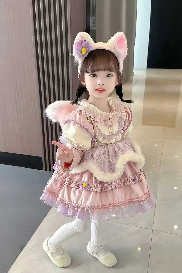 

3-9T winter children kids girls cute velvet full sleeve party dress