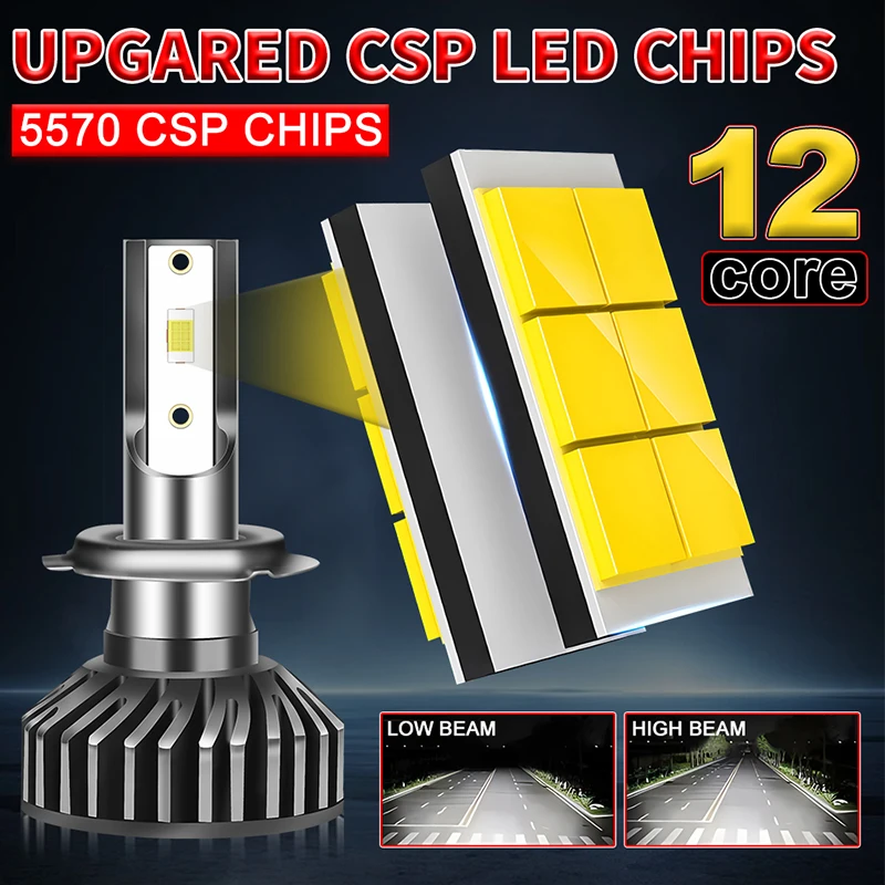 HLXG H7 H4 lampu LED, 12 buah 5570 CSP Chip 300W lampu depan LED otomatis H8 H9 H11 H1 9005 9006 HB3 HB4 4300K 6K 8K lampu kabut 12V