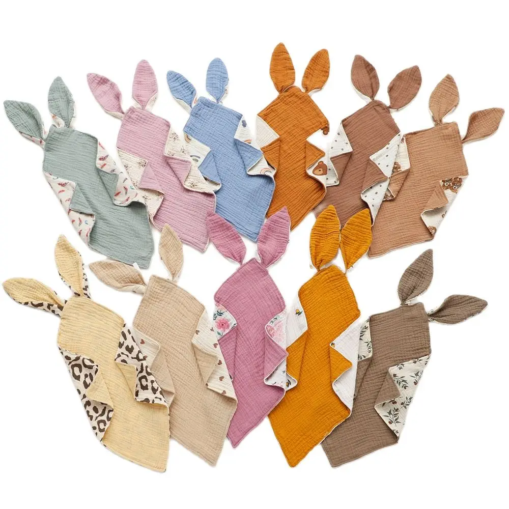 Bavoirs en mousseline pour nouveau-né, tissu pour roter, couette en coton, dessin animé, serviettes pour nourrissons, pour dormir, oreilles de lapin, accessoires pour bébés 2 Bavoirs en mousseline pour nouveau-né, tissu pour roter, couette en coton, dessin animé, serviettes pour nourrissons, pour dormir, oreilles de lapin, accessoires pour bébés 2