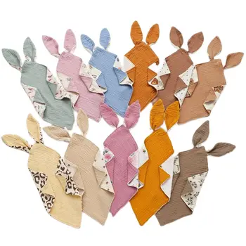 Bavoirs en mousseline pour nouveau-né, tissu pour roter, couette en coton, dessin animé, serviettes pour nourrissons, pour dormir, oreilles de lapin, accessoires pour bébés 2