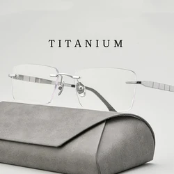 Rimless Glasses for Men New Ultra-light Business Glasses Square Eyewear Fashion Retro Pure Titanium Optical Frames Prescription