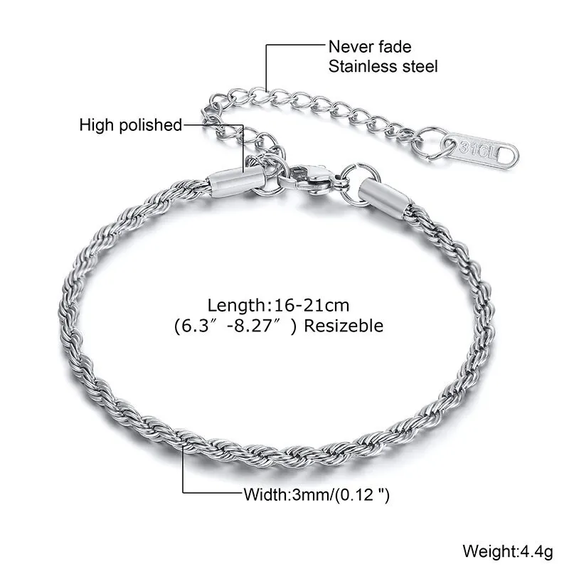 Herren Armband Seil Kette, Dünne Herren Armband Link, Jungen Armband Männer, Valentines Geschenk Für Männer, herren Schmuck
