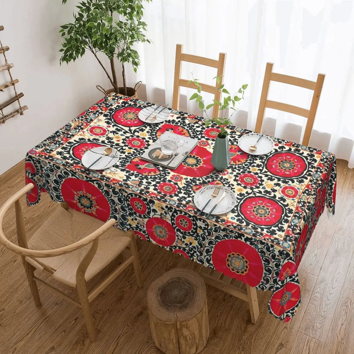 

Shakhrisyabz Suzani Uzbek Embroidery Print Customized Rectangular Tablecloth Oilproof Table Cover for Dining Events Table Cloth