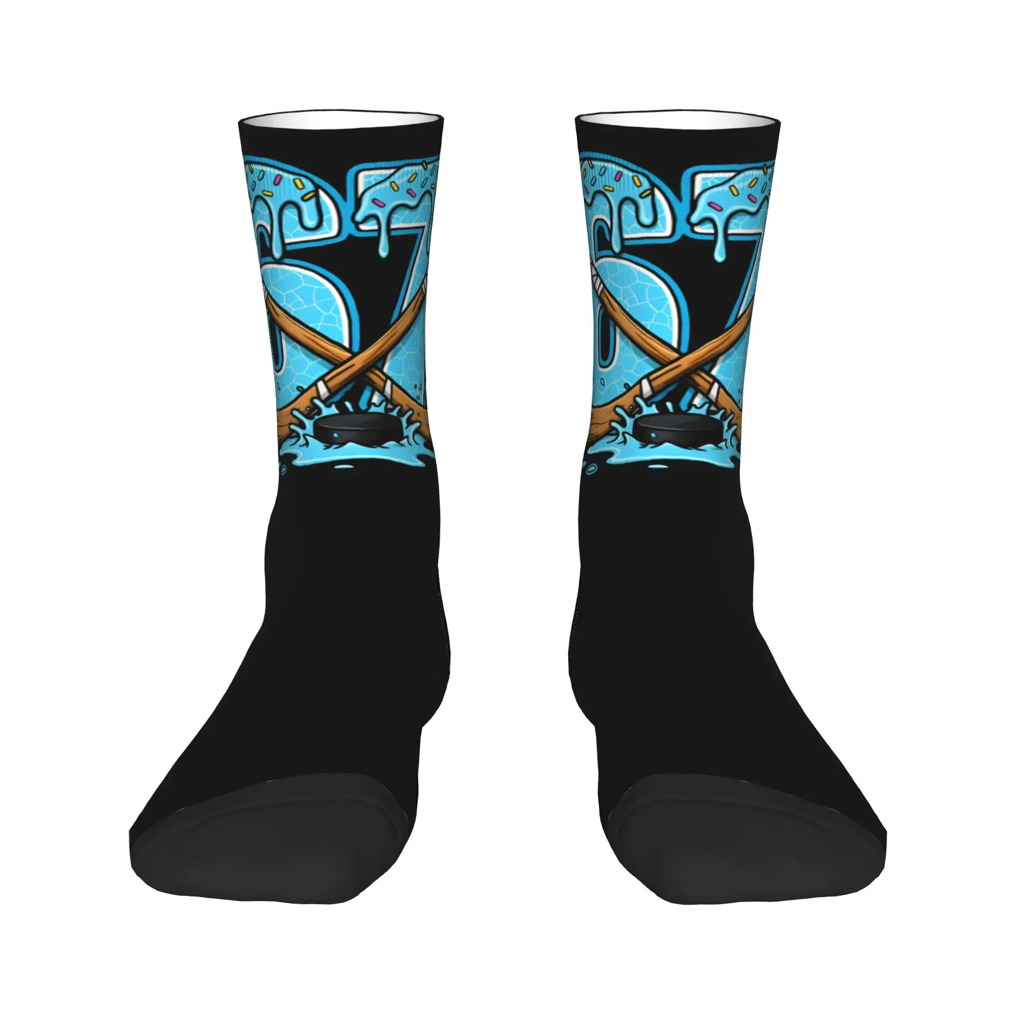 Ice Cream Drip Hockey Number 67 Socks Winter  Stockings Funny Women Men Breathable Socks Design Climbing Anti Skid Socks
